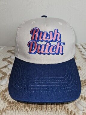 Dutch Bros Rush Cream Pink Blue Trucker Hat Embroidered Patch Adjustable